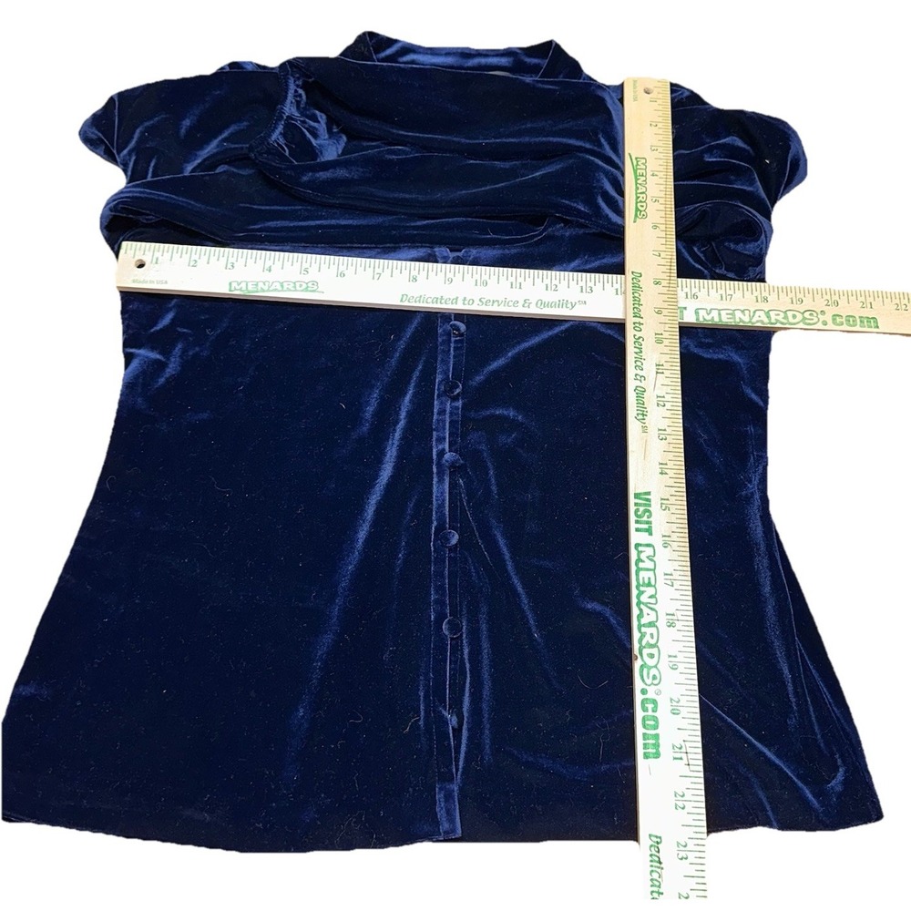 WHBM Long Sleeve Navy Blue Velvet V-Neck Blouse Buttons Split Sleeve Women's S - Picture 9 of 9